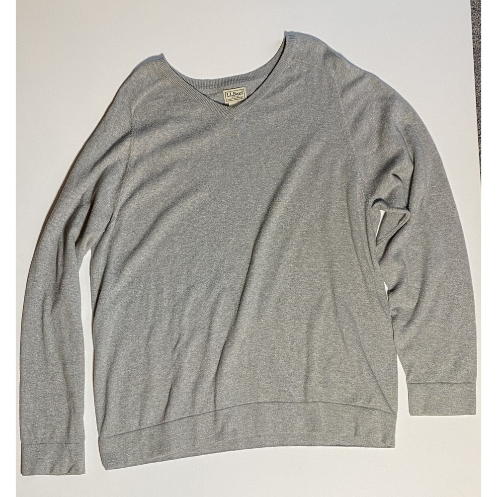 L.L. Bean Sweater Men's XL Gray Cotton Cashmere Gray Casual V-Neck Minimalist